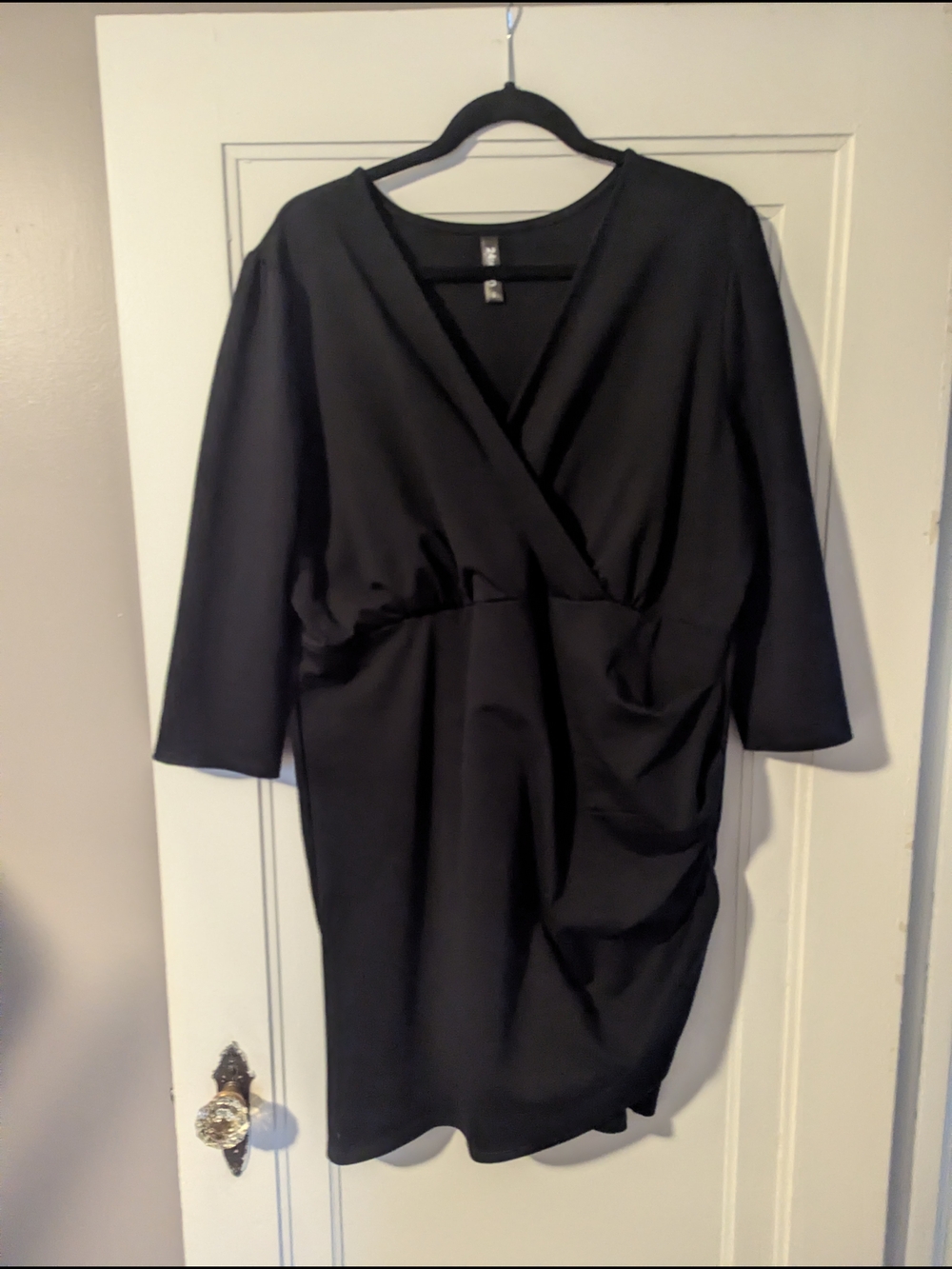 Black Draped Faux Wrap Dress